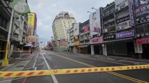 In this image from a video, roads in Hualien, Taiwan are cordoned off after a cluster of earthquakes struck the island early Tuesday, April 23, 2024. | Photo Credit: AP